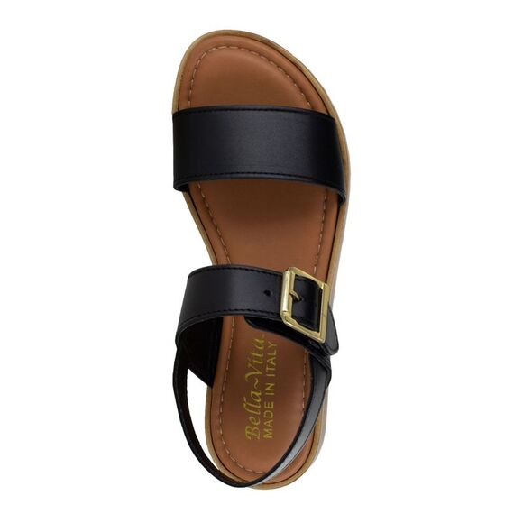 BELLA VITA Womens Black Heel Strap Tay-italy Open Wedge Leather Sandals Shoes 9